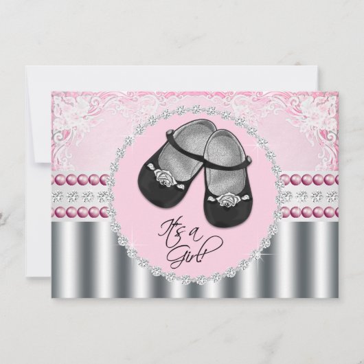 Invitation Joli Baby shower de diamants et perles roses (Devant)