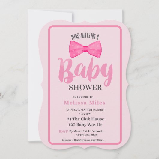 Invitation Joli Baby shower de fille de la cou rose (Devant)