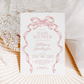Invitation Joli Baby shower de fille en ruban rose Bow