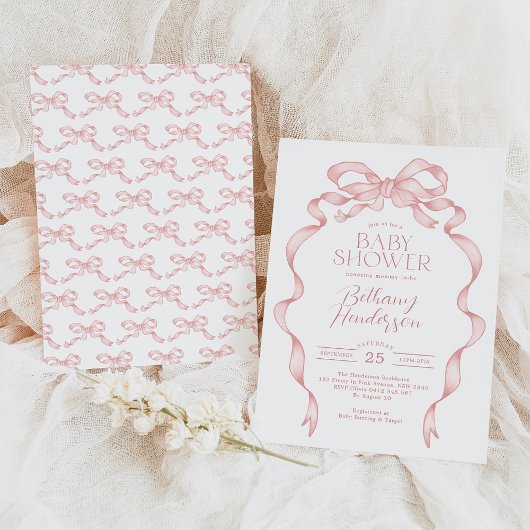 Invitation Joli Baby shower de fille en ruban rose Bow
