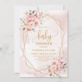 Invitation Joli baby shower de fille rose et or floral (Devant)