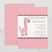 Invitation Joli Baby shower de filles Giraffe rose Brown (Devant / Derrière)