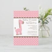 Invitation Joli Baby shower de filles Giraffe rose Brown (Debout devant)