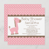 Invitation Joli Baby shower de filles Giraffe rose Brown (Devant / Derrière)