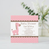 Invitation Joli Baby shower de filles Giraffe rose Brown (Debout devant)