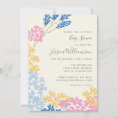 Invitation Joli Baby shower de fleurs bleu et jaune été (Devant)