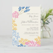 Invitation Joli Baby shower de fleurs bleu et jaune été (Debout devant)