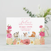 Invitation Joli baby shower de fleurs de chats (Debout devant)