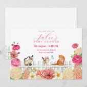 Invitation Joli baby shower de fleurs de chats (Devant / Derrière)