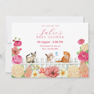 Invitation Joli baby shower de fleurs de chats