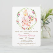 Invitation Joli Baby shower de fleurs rose rose Piggy (Debout devant)