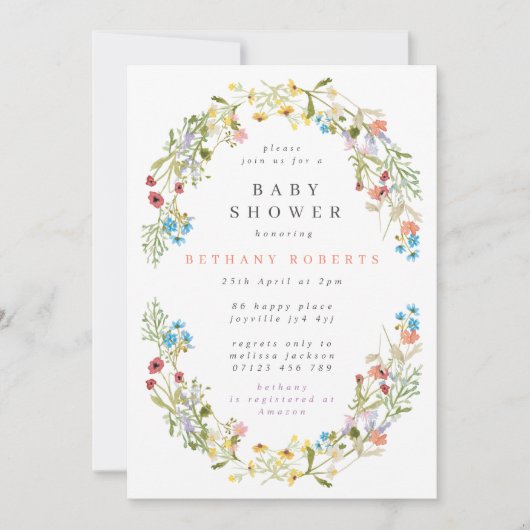 Invitation Joli Baby shower de fleurs sauvages de printemps (Devant)
