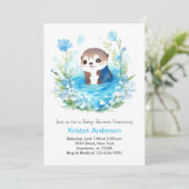 Invitation Joli Baby shower de garçon à Otter Floral Bleu Edi (Debout devant)