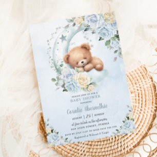 Invitation Joli Baby shower de garçon floral bleu lune