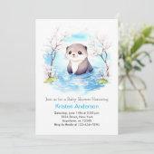 Invitation Joli Baby shower de garçon Floral bleu Otter souri (Debout devant)