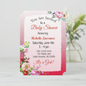 Invitation Joli Baby shower de la fille rouge florale (Debout devant)