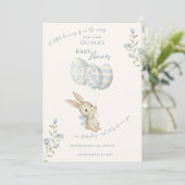Invitation Joli Baby shower de lapin bleu clair (Debout devant)