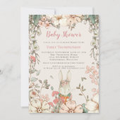 Invitation Joli Baby shower de lapin de bois Script fille (Devant)