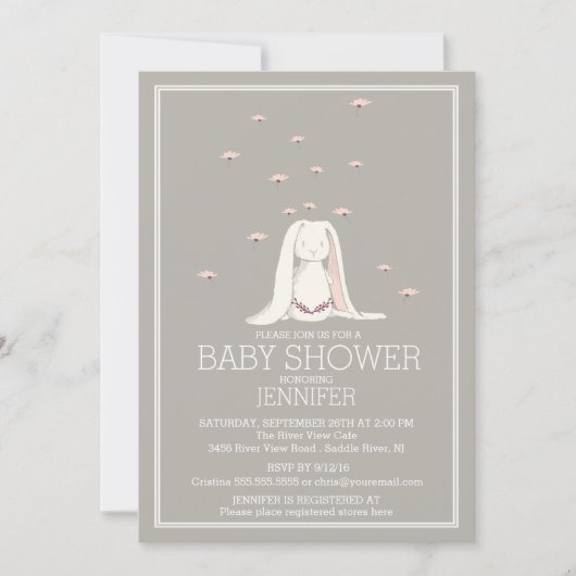 Invitation Joli Baby shower de lapin rose de printemps (Devant)