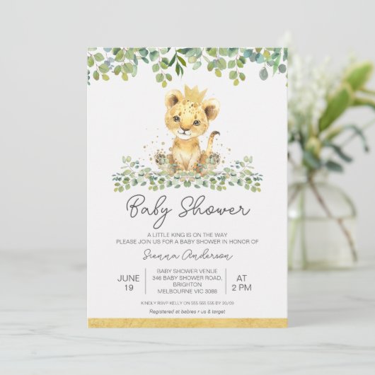 Invitation Joli Baby shower de Lion Boys de Foliing Vert (Debout devant)