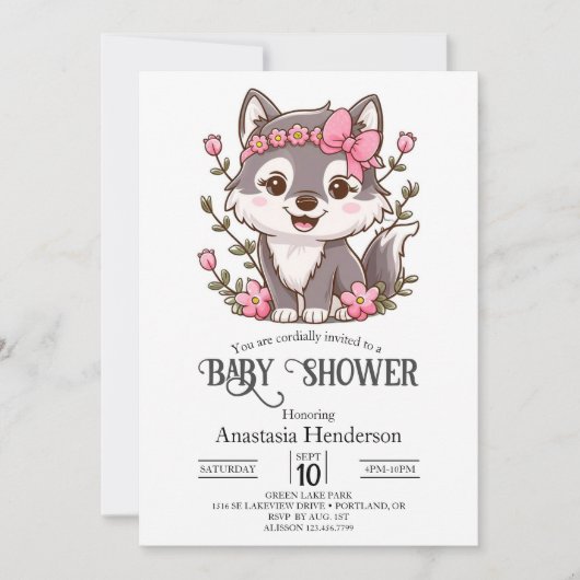 Invitation Joli Baby shower de loup coloré (Devant)