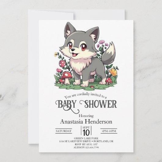 Invitation Joli Baby shower de loup coloré (Devant)
