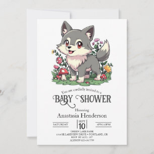 Invitation Joli Baby shower de loup coloré