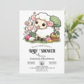 Invitation Joli Baby shower de mouton enchanté (Debout devant)