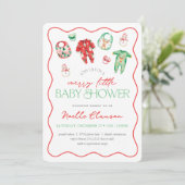 Invitation Joli Baby shower de Noël Rouge Vert Joyeux Petit (Debout devant)