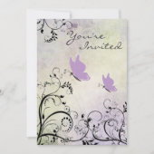 Invitation Joli Baby shower de papillon pourpre et de vignes (Devant)