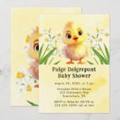 Invitation Joli Baby shower de Pâques au poulet jaune (Devant / Derrière)