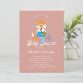 Invitation Joli baby shower de renard drôle. Bois rose (Debout devant)