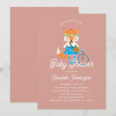 Invitation Joli baby shower de renard drôle. Bois rose (Devant / Derrière)
