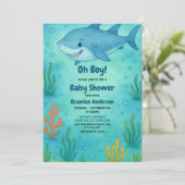 Invitation Joli Baby shower de requin bleu océan (Debout devant)