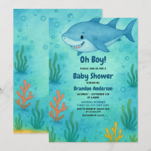 Invitation Joli Baby shower de requin bleu océan