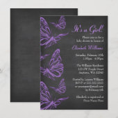 Invitation Joli Baby shower de tableau rouge à papillon pourp (Devant / Derrière)