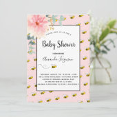 Invitation Joli baby shower de tournesol rose bebe (Debout devant)