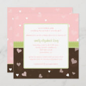 Invitation Joli baby shower des Petits Coeurs Roses (Devant / Derrière)