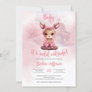 Invitation Joli Baby shower d'hiver fille cerf
