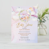 Invitation Joli Baby shower du ciel rose fleuri Fox Woodland (Debout devant)