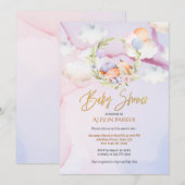 Invitation Joli Baby shower du ciel rose fleuri Fox Woodland (Devant / Derrière)