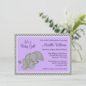 Invitation Joli Baby shower Eléphant Violet Fille (Debout devant)