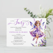 Invitation Joli Baby shower Fée de Fleur Violet Floral (Debout devant)
