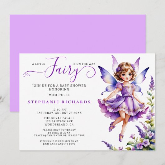Invitation Joli Baby shower Fée de Fleur Violet Floral (Devant / Derrière)