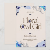 Invitation Joli Baby shower Fille Chouette Florale Rose (Devant / Derrière)