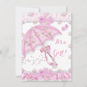 Invitation Joli Baby shower Fille Floral Parapluie rose (Devant)