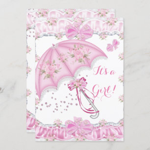 Invitation Joli Baby shower Fille Floral Parapluie rose