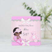 Invitation Joli Baby shower fille ours jouet rose (Debout devant)