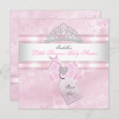 Invitation Joli Baby shower fille petite princesse Damask 3 (Devant / Derrière)