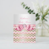 Invitation Joli Baby shower fille rose or Chevron (Debout devant)